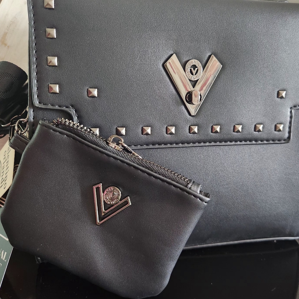 Valentino Orlandi studded black satchel with web crossbody strap. New with tags! - Picture 3 of 12
